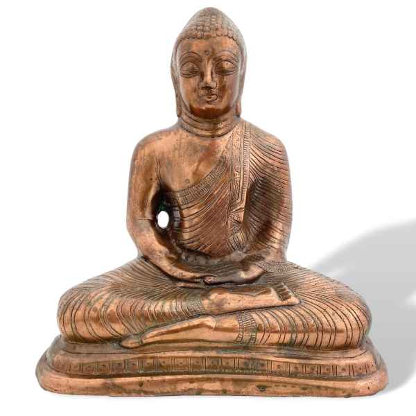 Buddha Statue 35cm Aluminium Kupfer Finish Sitzender Budda Skulptur Antik-Stil