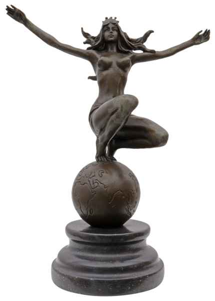 Bronzeskulptur Frau Weltkugel im Antik-Stil Bronze Figur Statue 25cm