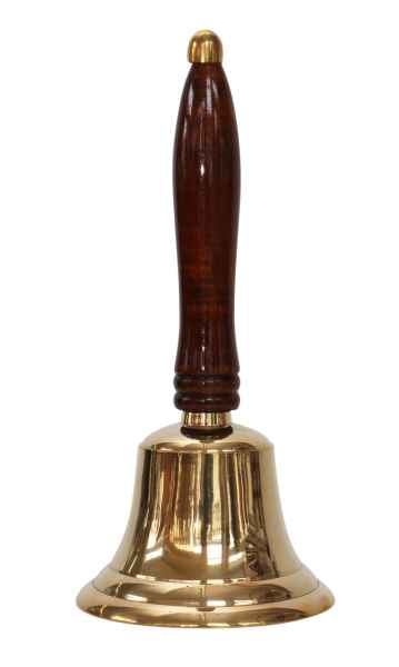 Tischglocke 22cm Handglocke Glocke Schulglocke Antik-Stil Messing Holz (d)