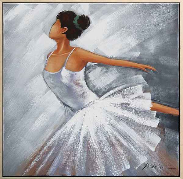 Original Gemälde Tänzerin Ballerina Tanzen Ölgemälde mit Rahmen Bild 84x84cm