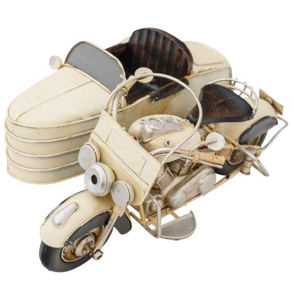 Modell Motorradgespann Blech Metall Motorrad Gespann Oldtimer Antik-Stil 20cm