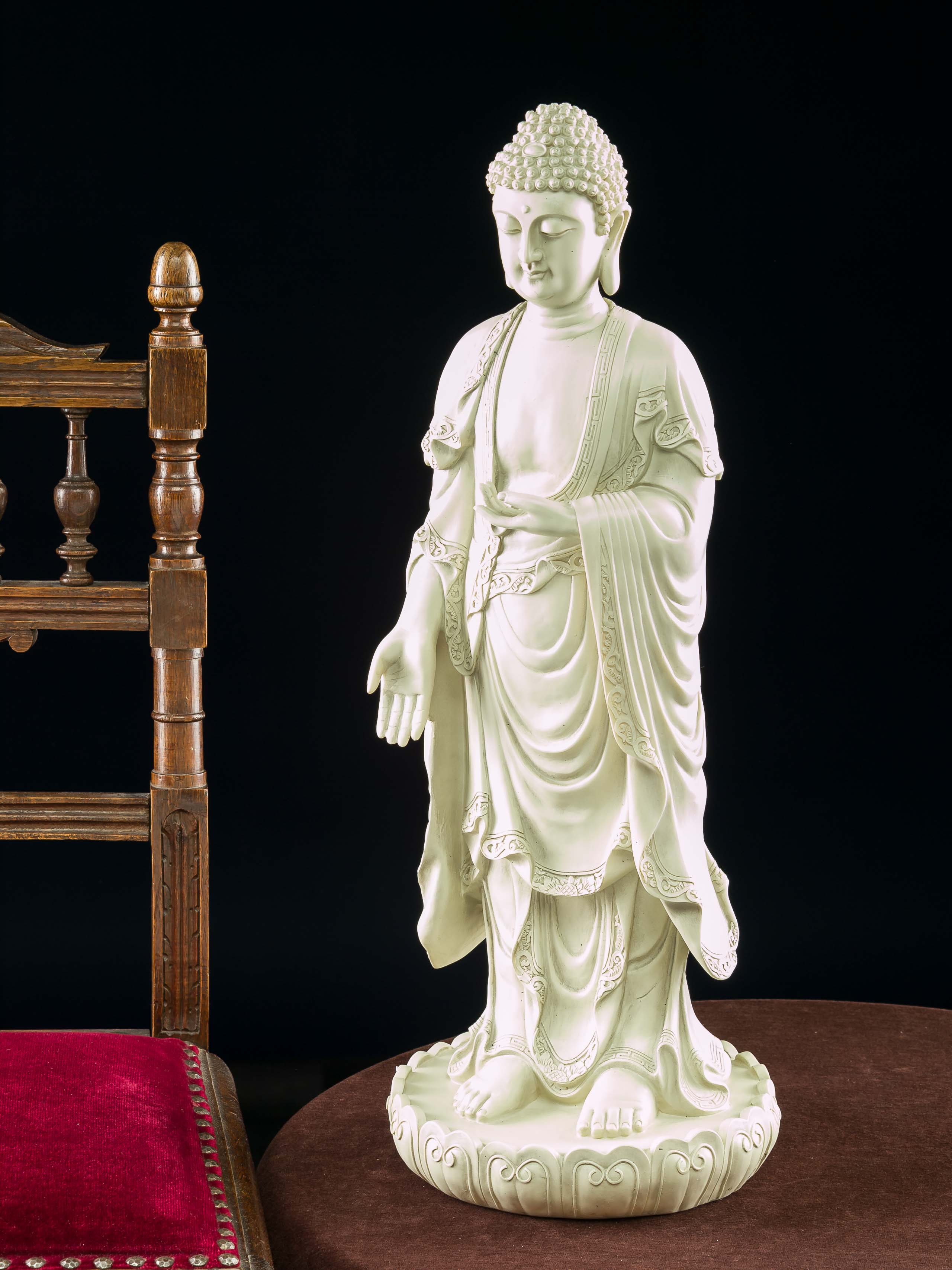 Buddha stehend Feng Shui Figur Skulptur Asien Dekoration handbemalt Antik-Stil 