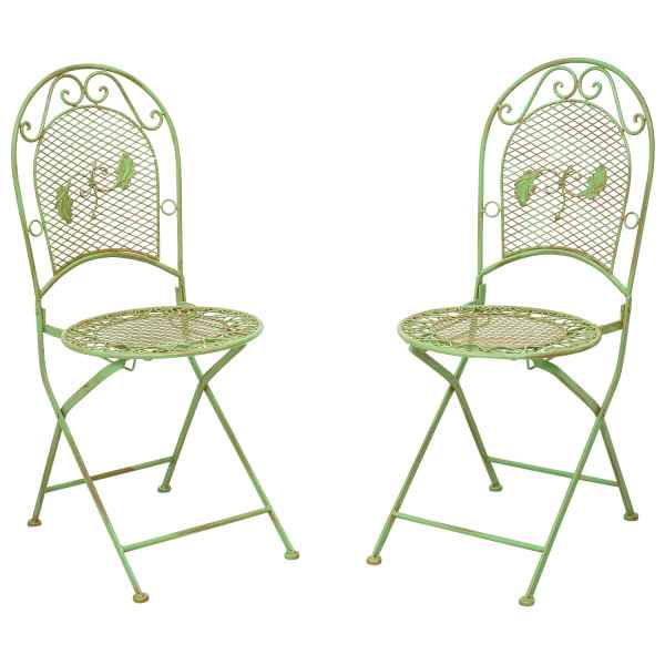 Set Gartenstuhl Klappstuhl Stuhl Paar Schmiedeeisen Eisen 9kg Antik Stil grün
