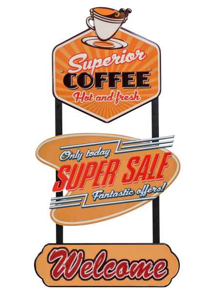 Blechschild Kaffee Super Sale Willkommen Schild 79cm Magnettafel Antik-Stil