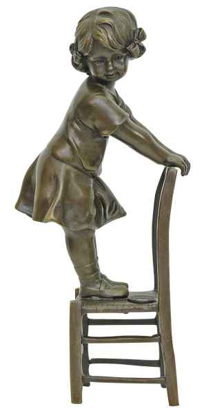 Bronzeskulptur Mädchen Stuhl Kind im Antik-Stil Bronze Figur Statue - 21cm