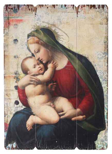 Ikone Bild Maria mit Jesus Kind Holz Holztafel Druck Kirche Antik-Stil