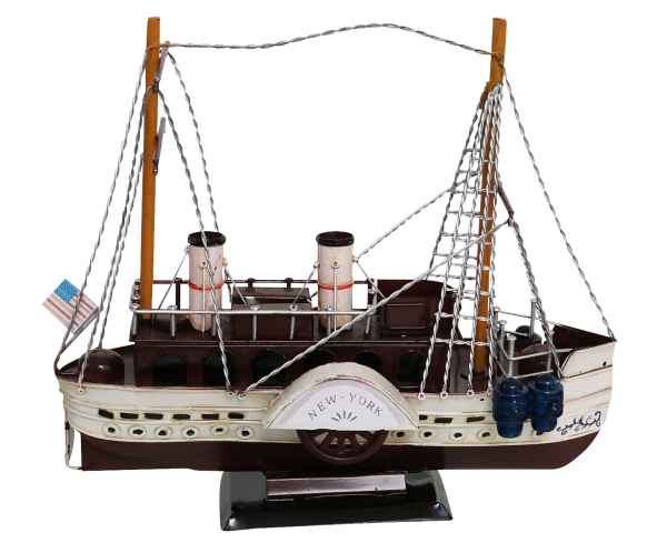 Modellschiff Schiffsmodell Schiff Metall Antik-Stil Schaufelraddampfer New York