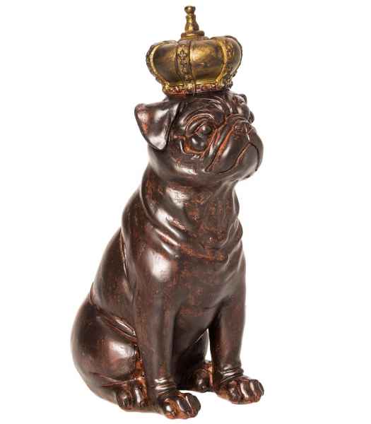Vintage Skulptur Hund Mops mit Krone antik Stil Figur kleiner Prinz 30cm