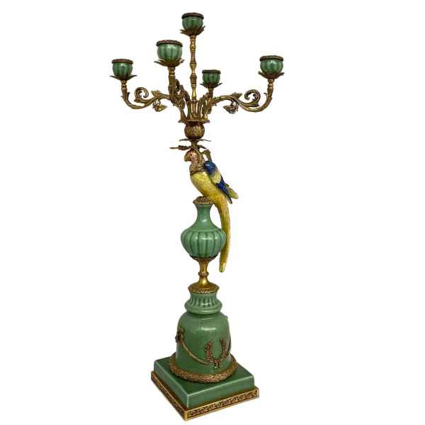 Kerzenständer Porzellan Messing Vogel Papagei Skulptur Antik-Stil - 84cm (a)