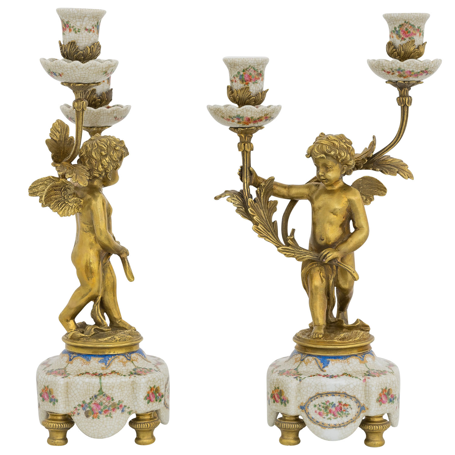 Kerzenleuchter Engel Porzellan Bronze Kerzenhalter Barock Antik Kerzenständer 