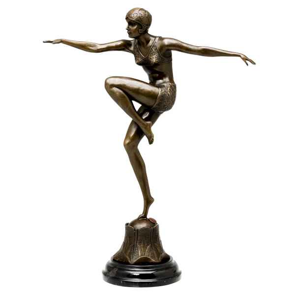 Bronzefigur Tänzerin Con Brio nach Ferdinant Preiss Bronze Art Deko antik Stil