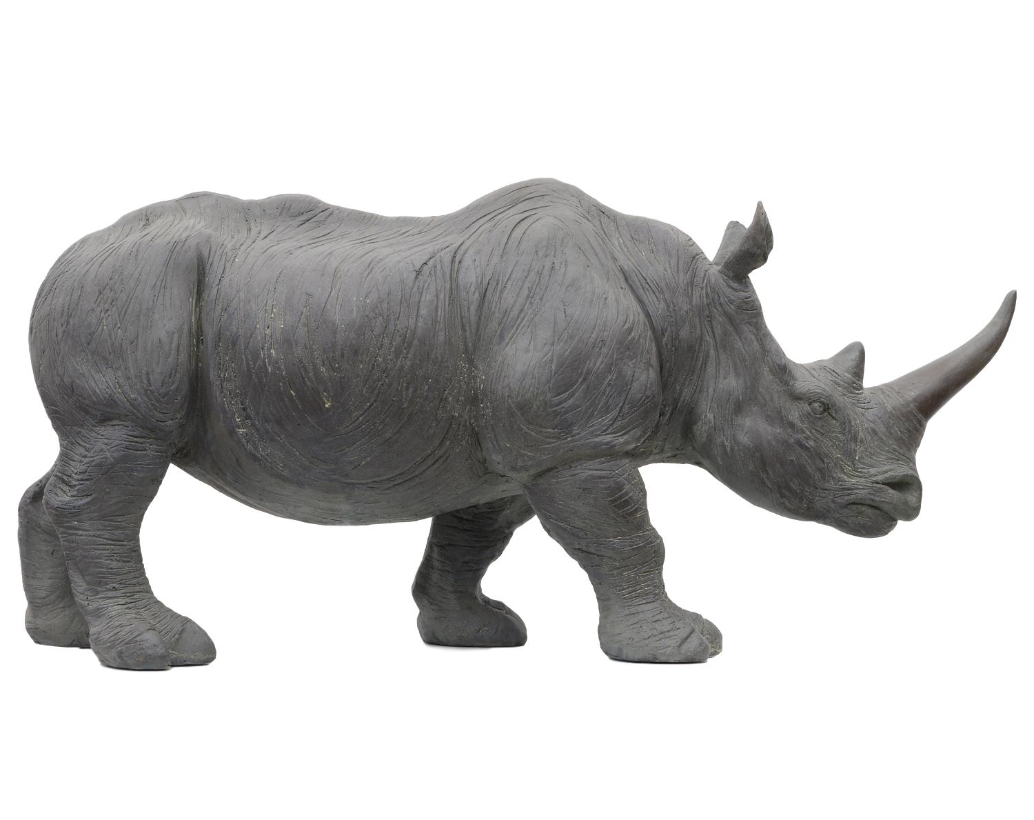 Statuette Figur Mit Obsidian Ständer Rhinozeros Nashorn Art Deco Bronze Tiere