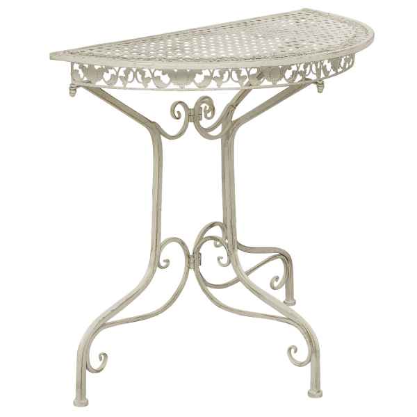 Balkontisch Gartentisch Eisen Tisch Garten weiss Antik-Stil halbrund Konsole