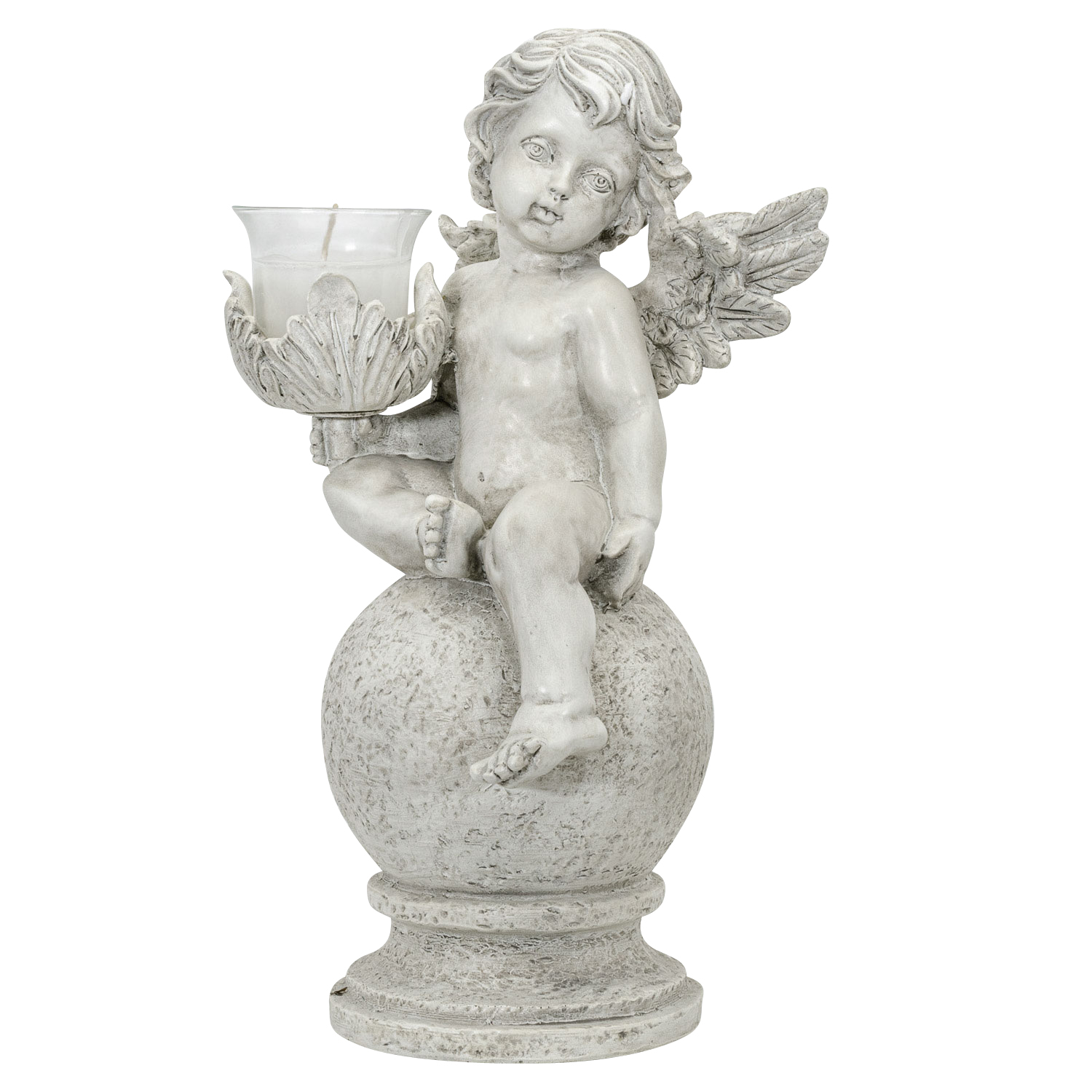 Engel Putte Engelsfigur Kerzenständer Blume handbemalt Antik-Stil 58cm a 
