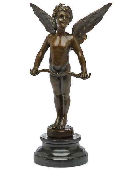 Bronzeskulptur Bronzestatue Engel Amor Bronze Figur Steinplinthe Antik-Stil