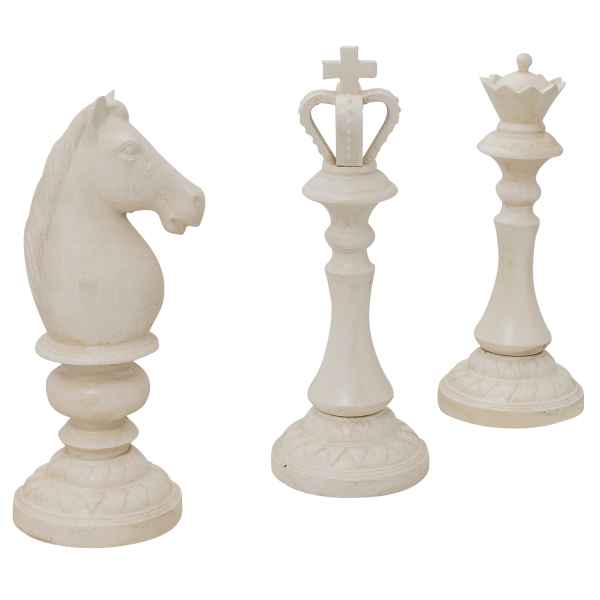Schachfiguren 34cm Figur Pferd König Dame Schach Gusseisen Eisen Antik-Stil weiß