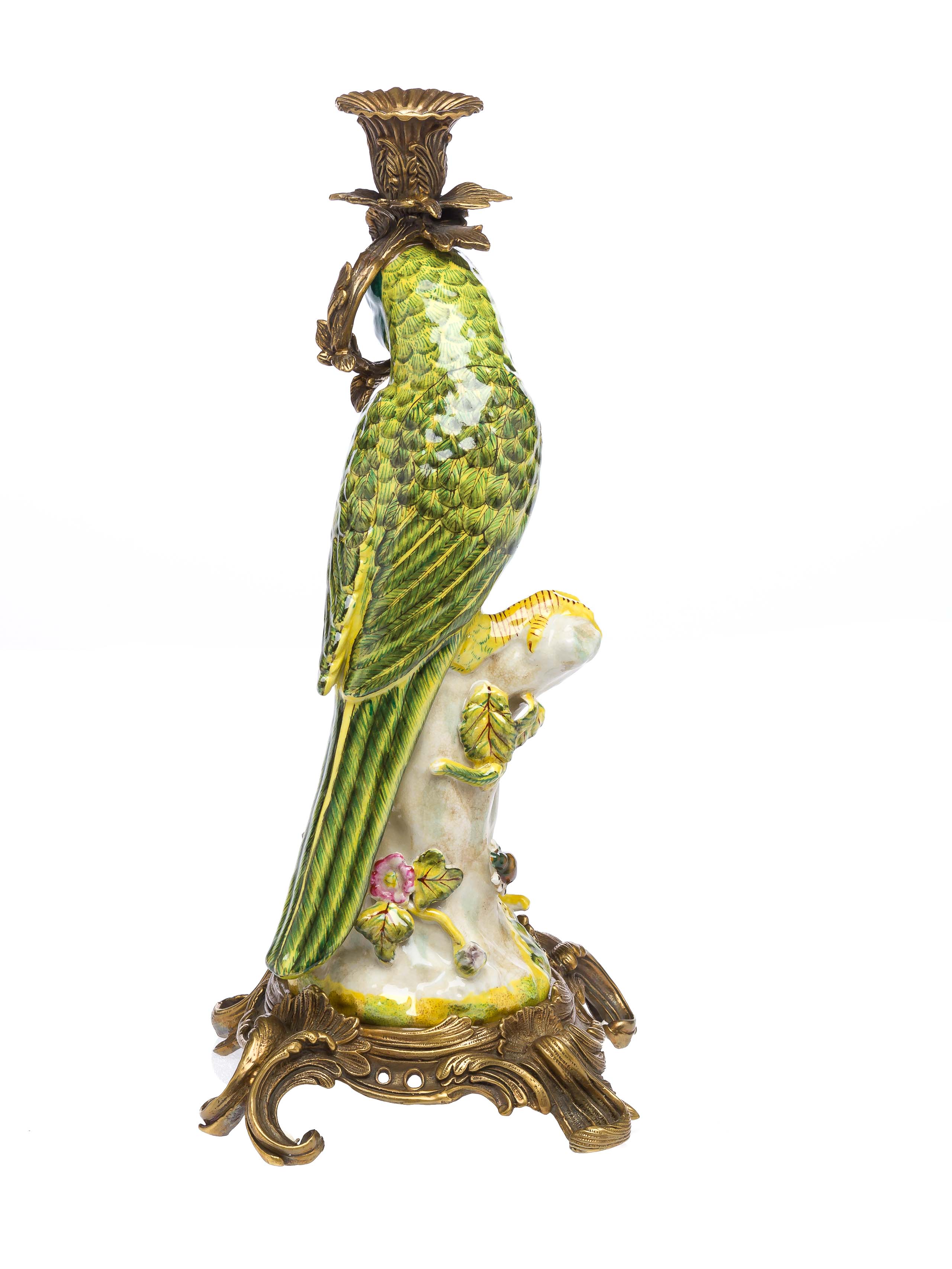 Porcelaine/Bronze Style Antique Motif Perroquet aubaho Bougeoir 