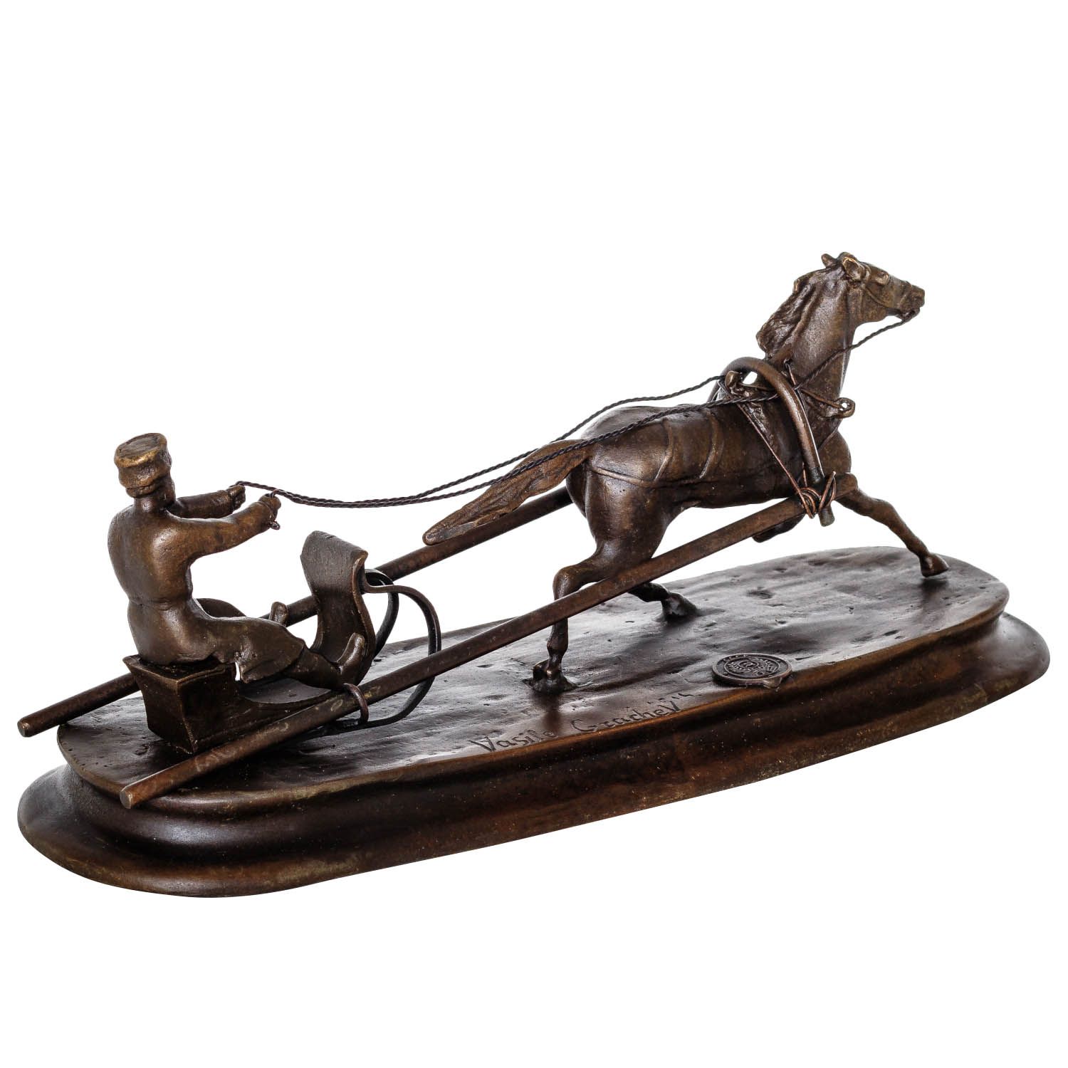 Bronzeskulptur nach Grachev Pferd Schlitten Antik-Stil Bronze Figur 25cm Replika 